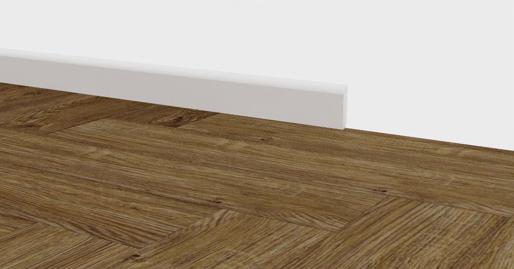 Soklová lišta BUKOMA PROFI‑60 – Bílá u podlahy BUKOMA HERRINGBONE U‑CLICK